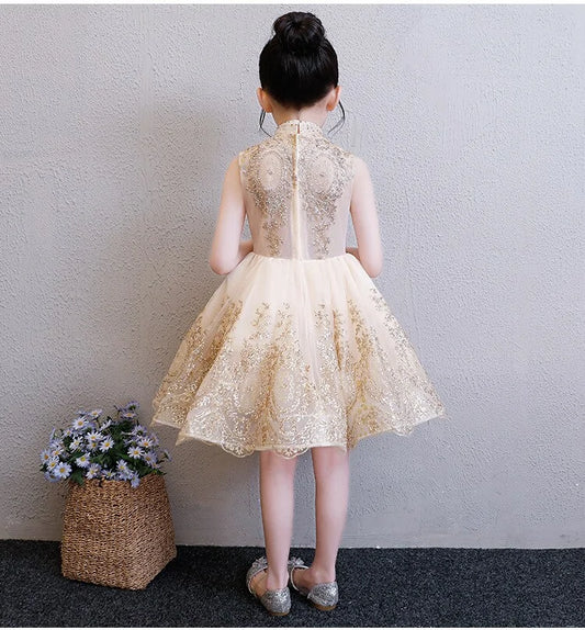 Elegant Tulle Golden Bridesmaid Dress For Kids